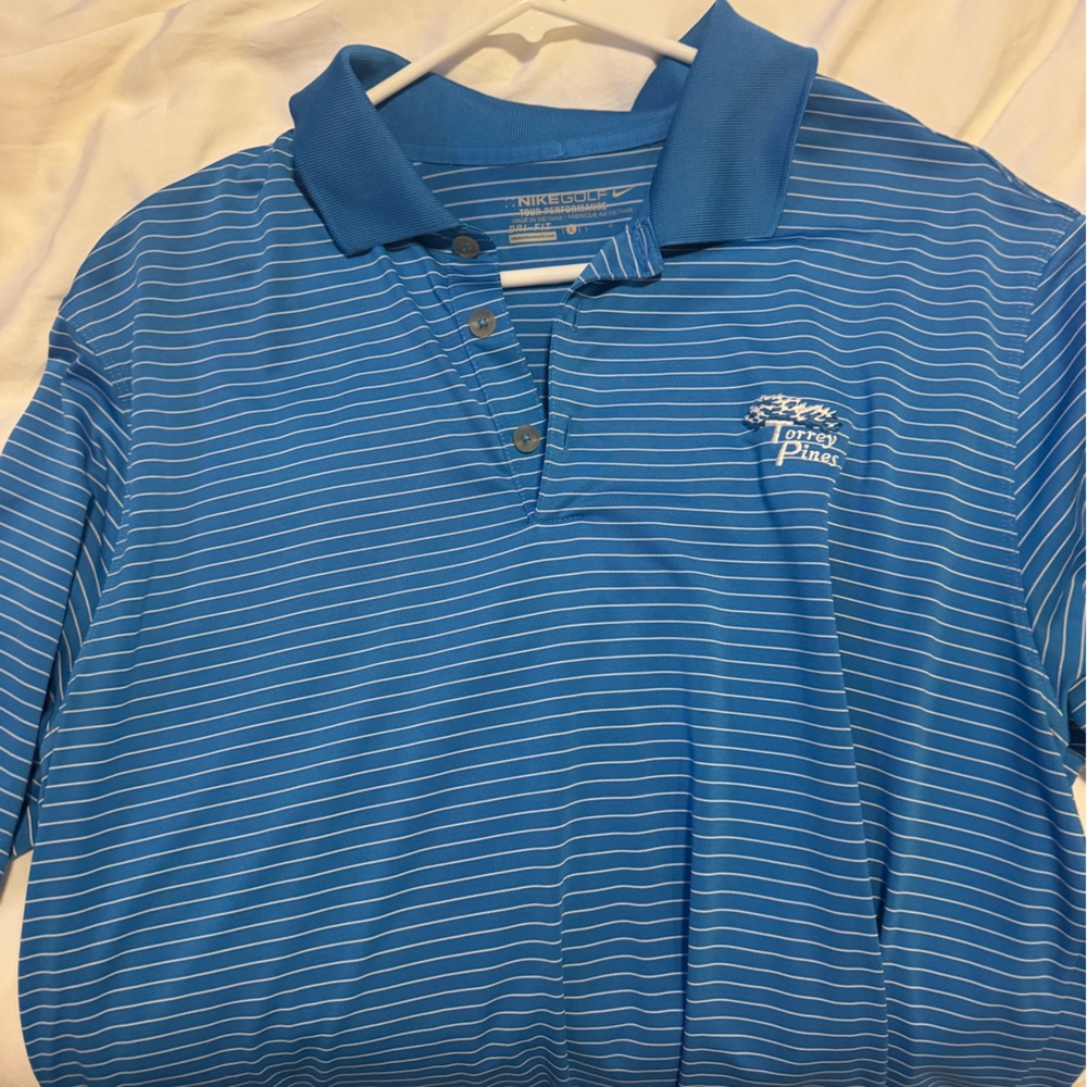 Nike Men's Blue Polo Shirt with White Stripes